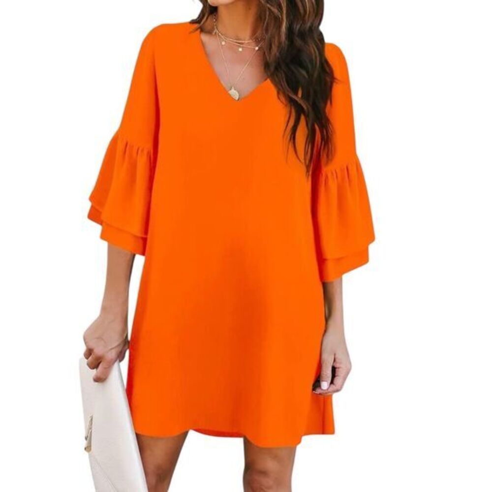 Belongsci Womens Dress Size Small Shift Ruffle Short Vacation Travel Spring